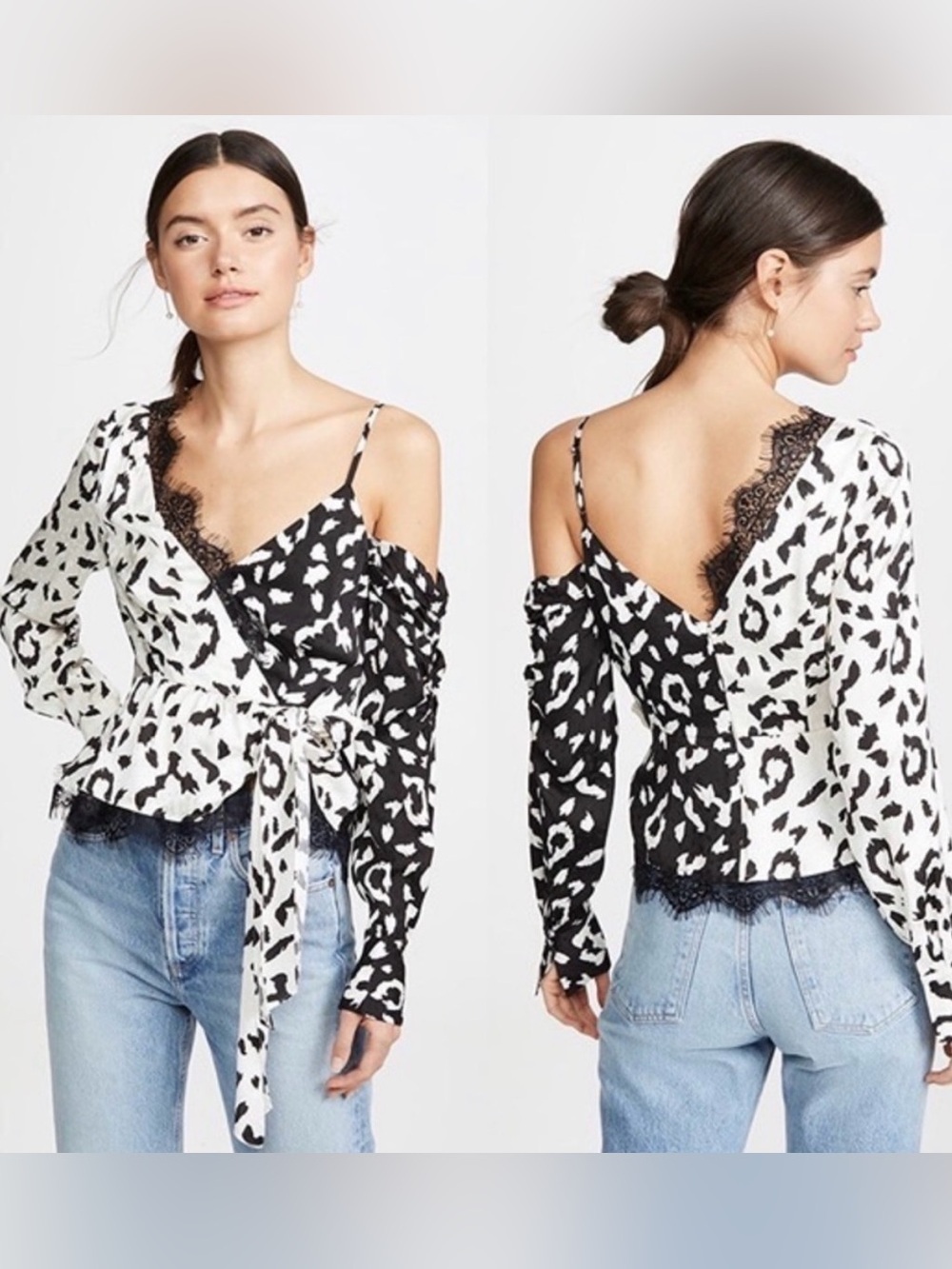 Self-Portrait Leopard Print Wrap Top Black & White Size 8